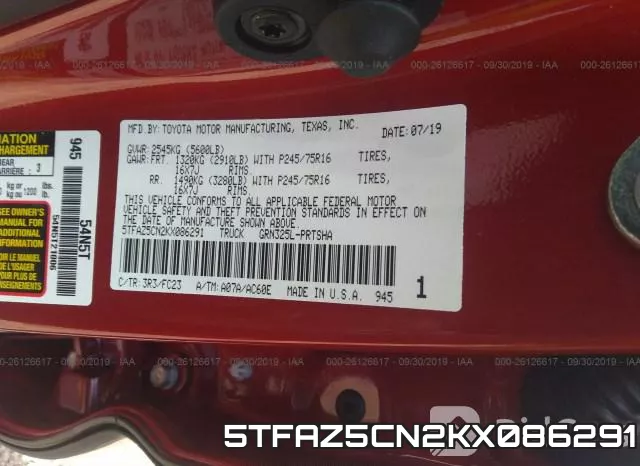 5TFAZ5CN2KX086291 фото 9