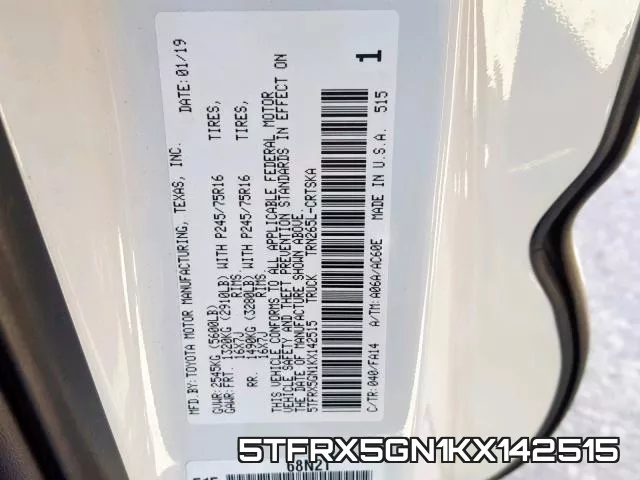 5TFRX5GN1KX142515 фото 2