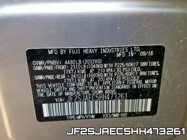 JF2SJAEC5HH473261 фото 2