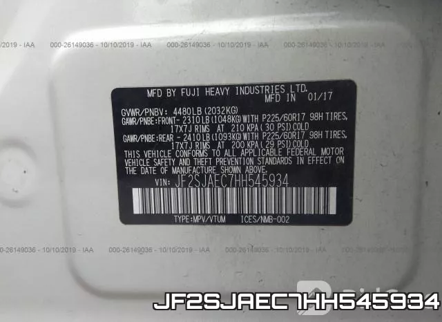 JF2SJAEC7HH545934 фото 9