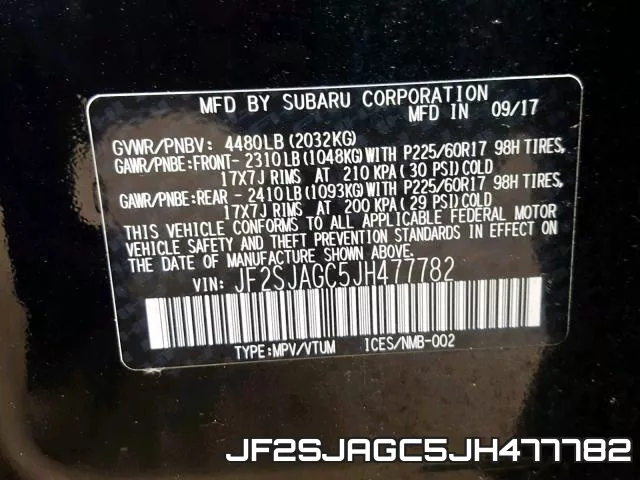 JF2SJAGC5JH477782 фото 2
