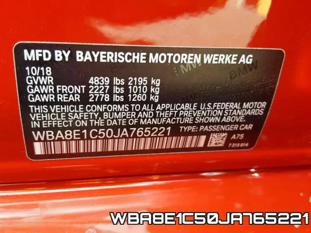 WBA8E1C50JA765221 фото 2