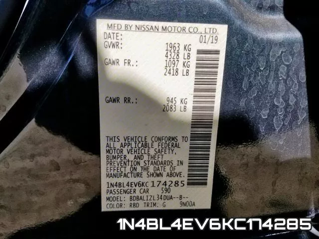 1N4BL4EV6KC174285 фото 2