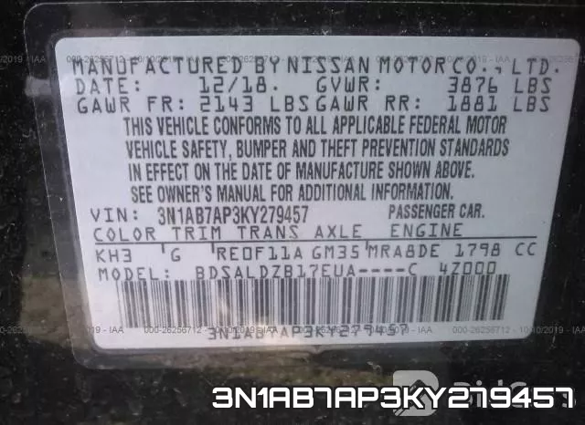 3N1AB7AP3KY279457 фото 9