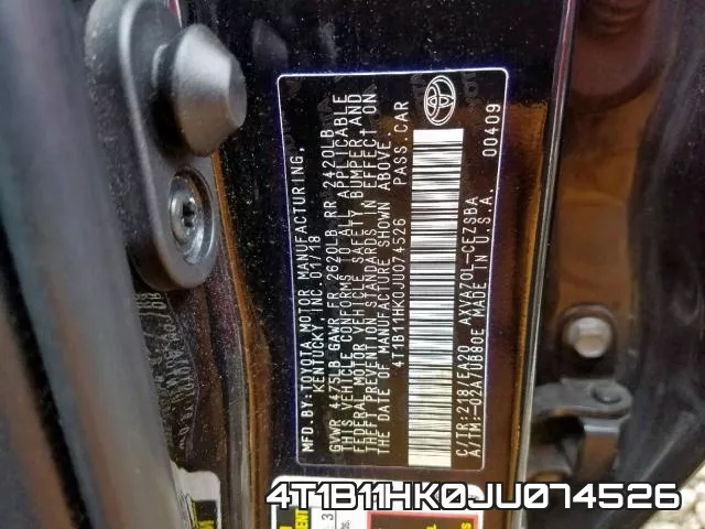 4T1B11HK0JU074526 фото 2