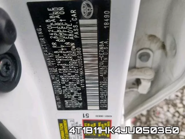 4T1B11HK4JU050360 фото 2