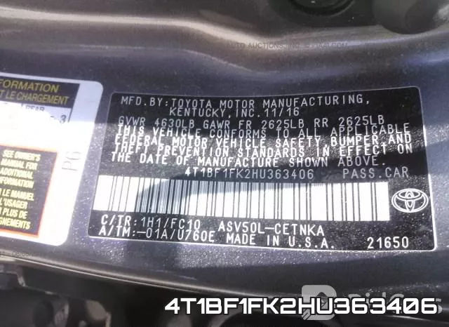 4T1BF1FK2HU363406 фото 10
