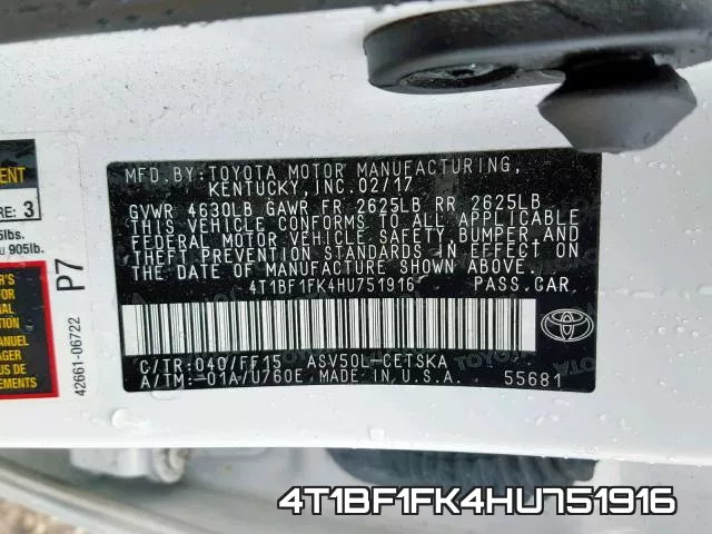 4T1BF1FK4HU751916 фото 2