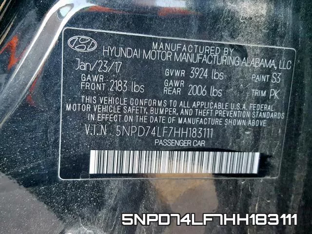 5NPD74LF7HH183111 фото 2
