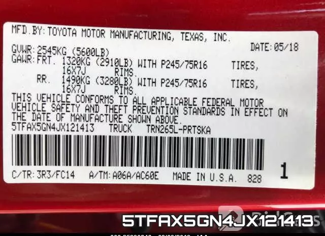 5TFAX5GN4JX121413 фото 10