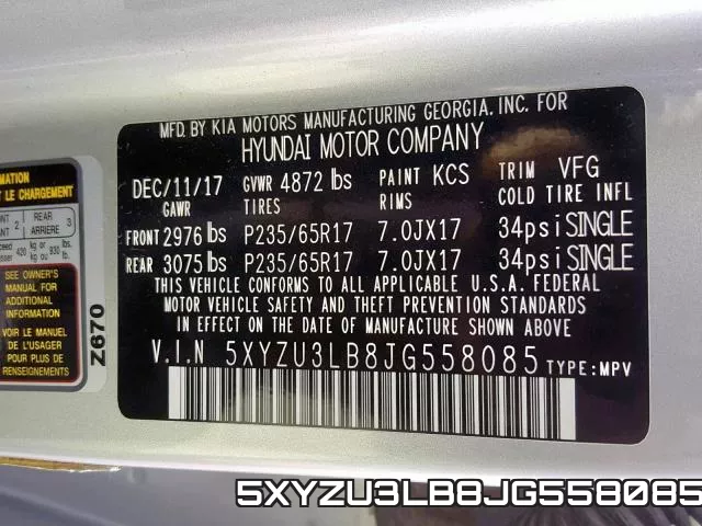 5XYZU3LB8JG558085 фото 2