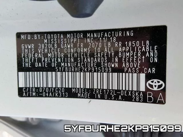 5YFBURHE2KP915099 фото 2