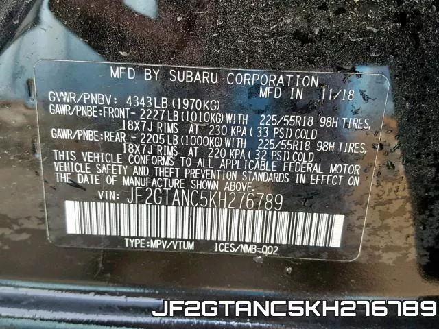 JF2GTANC5KH276789 фото 2