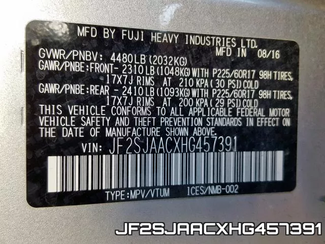 JF2SJAACXHG457391 фото 2