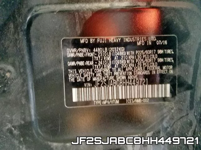 JF2SJABC8HH449721 фото 2