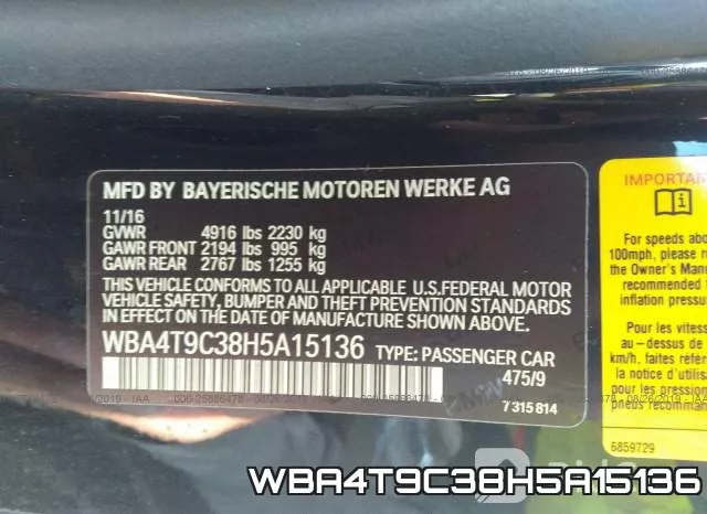 WBA4T9C38H5A15136 фото 10