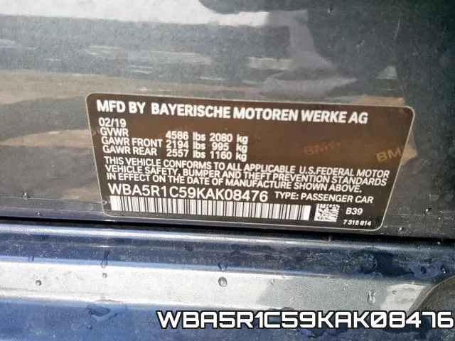 WBA5R1C59KAK08476 фото 2