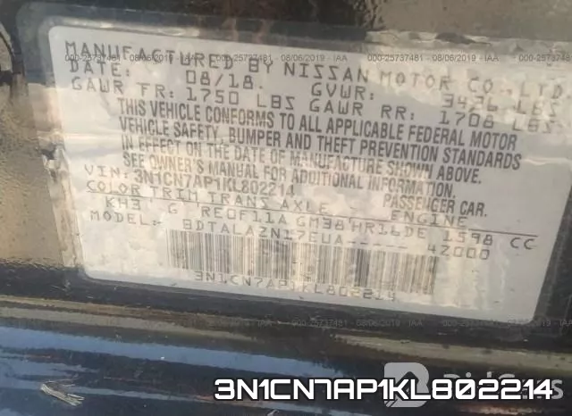 3N1CN7AP1KL802214 фото 10
