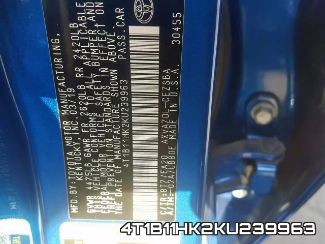 4T1B11HK2KU239963 фото 2