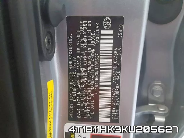 4T1B11HK3KU205627 фото 2