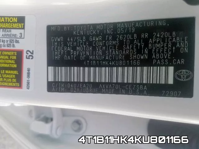 4T1B11HK4KU801166 фото 2