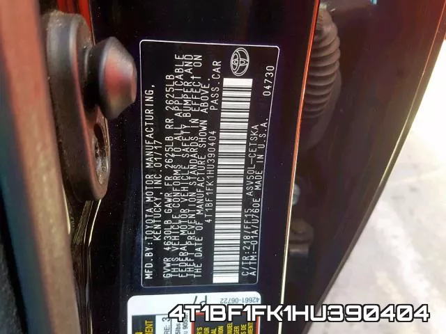 4T1BF1FK1HU390404 фото 2