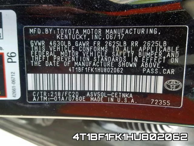 4T1BF1FK1HU802062 фото 2