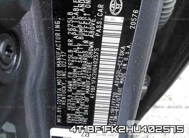 4T1BF1FK2HU402575 фото 10