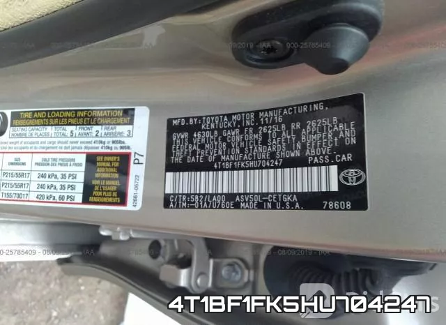 4T1BF1FK5HU704247 фото 10