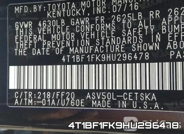 4T1BF1FK9HU296478 фото 9