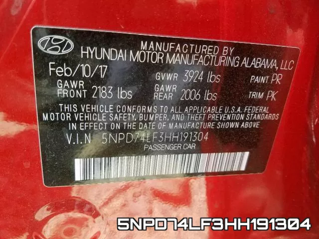 5NPD74LF3HH191304 фото 2