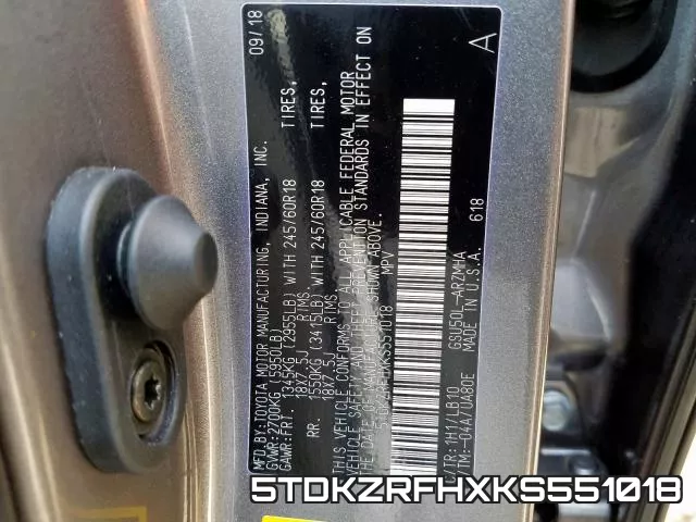 5TDKZRFHXKS551018 фото 2