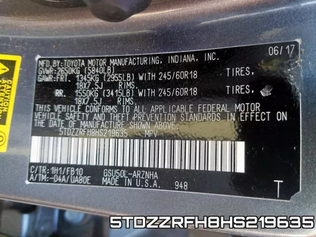 5TDZZRFH8HS219635 фото 2