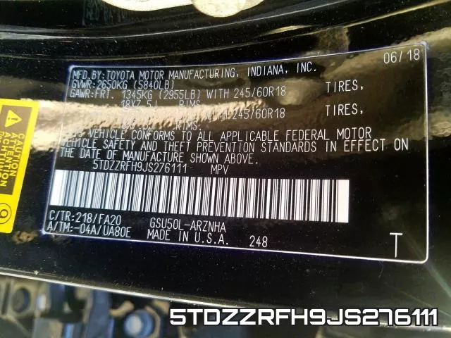 5TDZZRFH9JS276111 фото 2