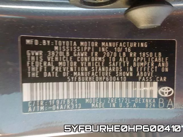5YFBURHE0HP600410 фото 2