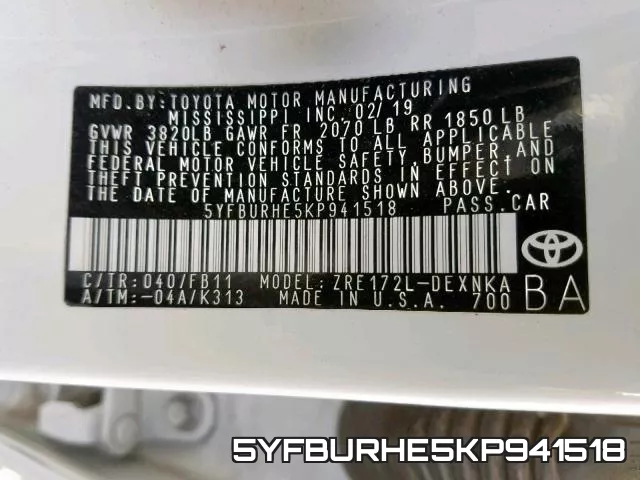 5YFBURHE5KP941518 фото 2
