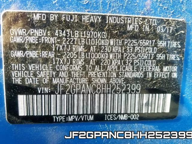 JF2GPANC8HH252399 фото 2