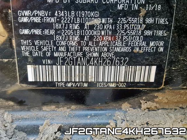 JF2GTANC4KH267632 фото 2