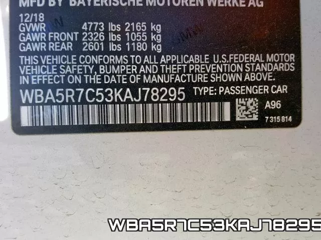 WBA5R7C53KAJ78295 фото 2