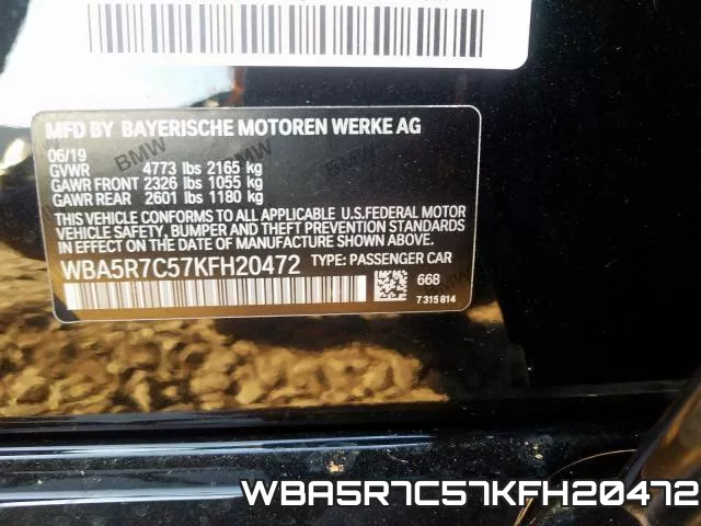 WBA5R7C57KFH20472 фото 2