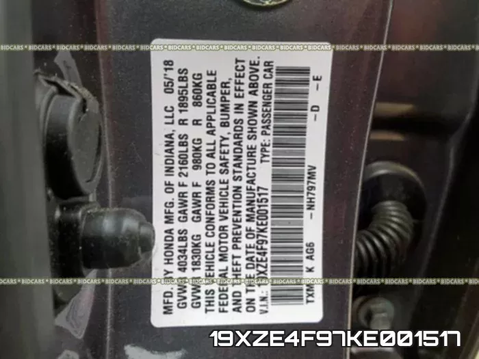 19XZE4F97KE001517 фото 2