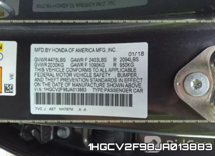 1HGCV2F98JA013883 фото 10
