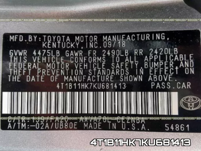 4T1B11HK7KU681413 фото 2