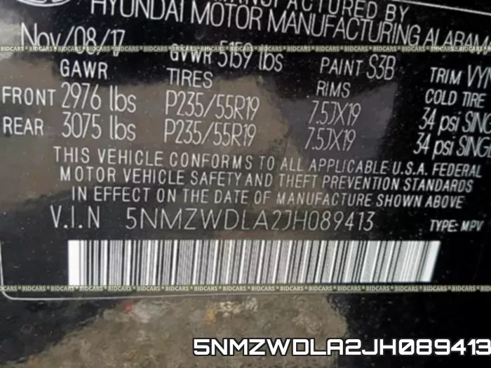 5NMZWDLA2JH089413 фото 2