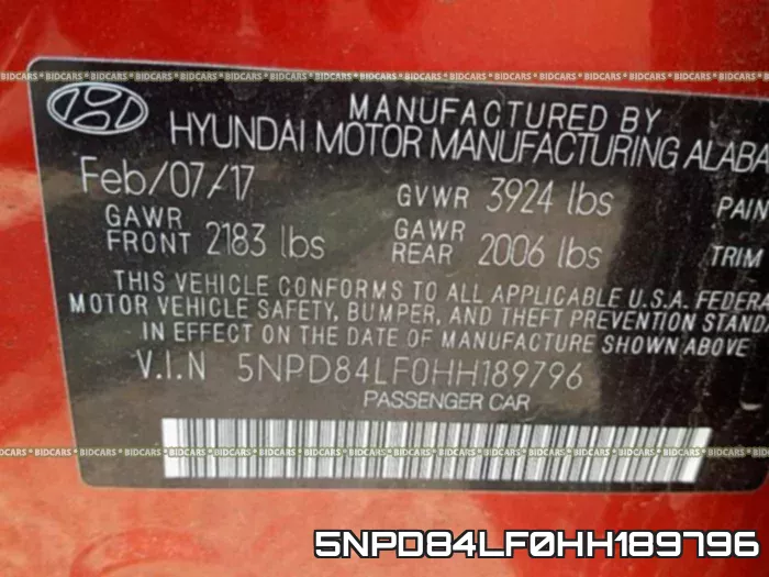 5NPD84LF0HH189796 фото 2