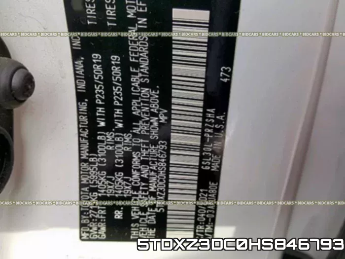 5TDXZ3DC0HS846793 фото 2