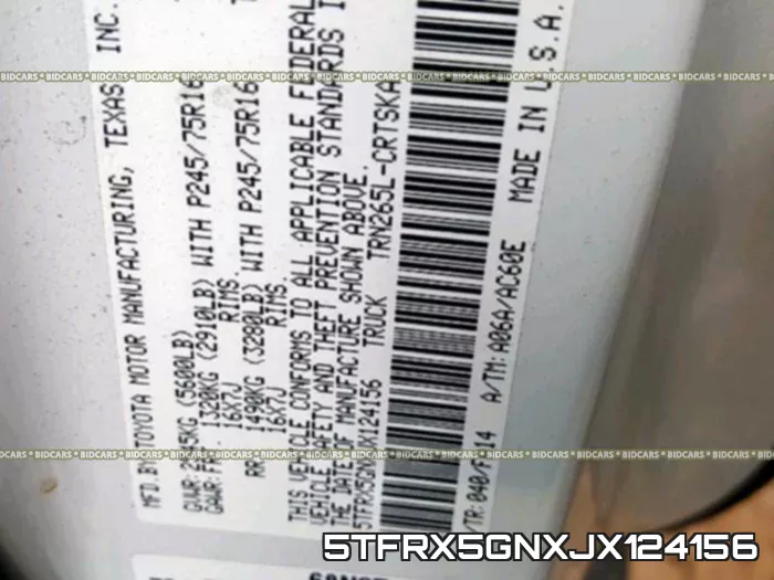 5TFRX5GNXJX124156 фото 2