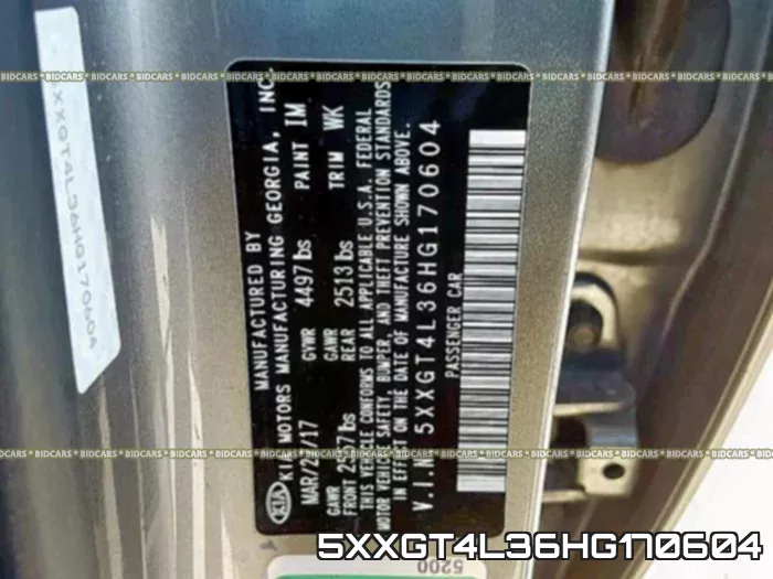 5XXGT4L36HG170604 фото 2