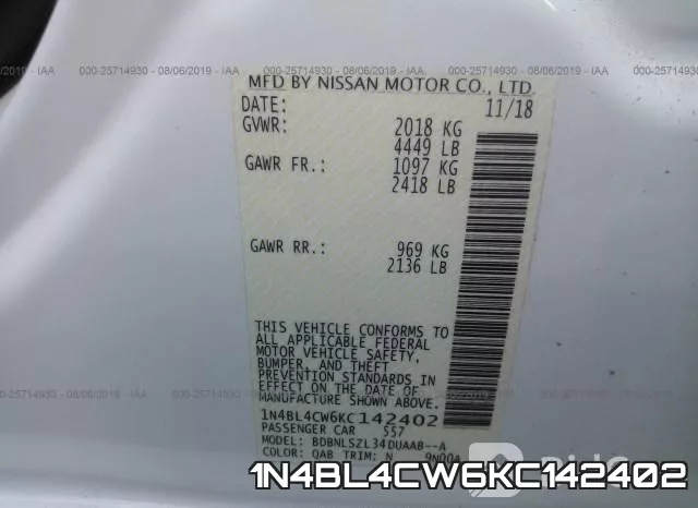 1N4BL4CW6KC142402 фото 10