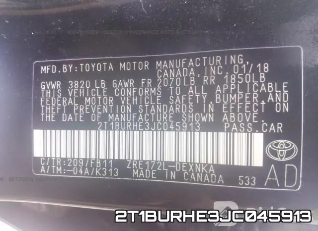 2T1BURHE3JC045913 фото 10